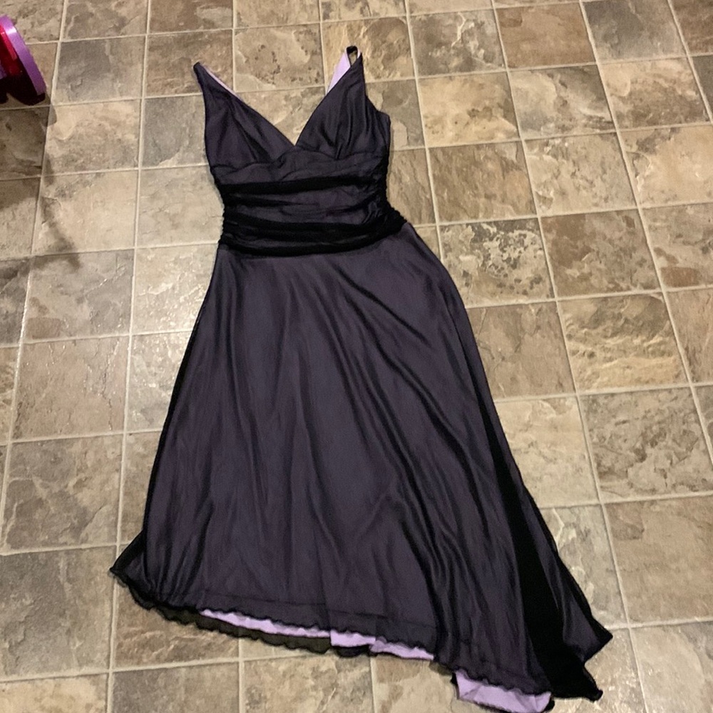 Junior Small Girl Sheer Black Dress with Lavender underneath